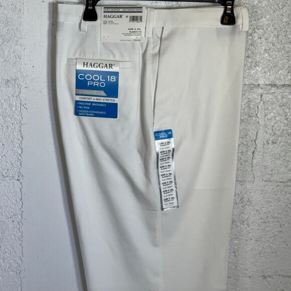 Haggar Men's 18 PRO Classic-Fit Expandable Waist Dress Pants White 42x29 $70 - Picture 1 of 10